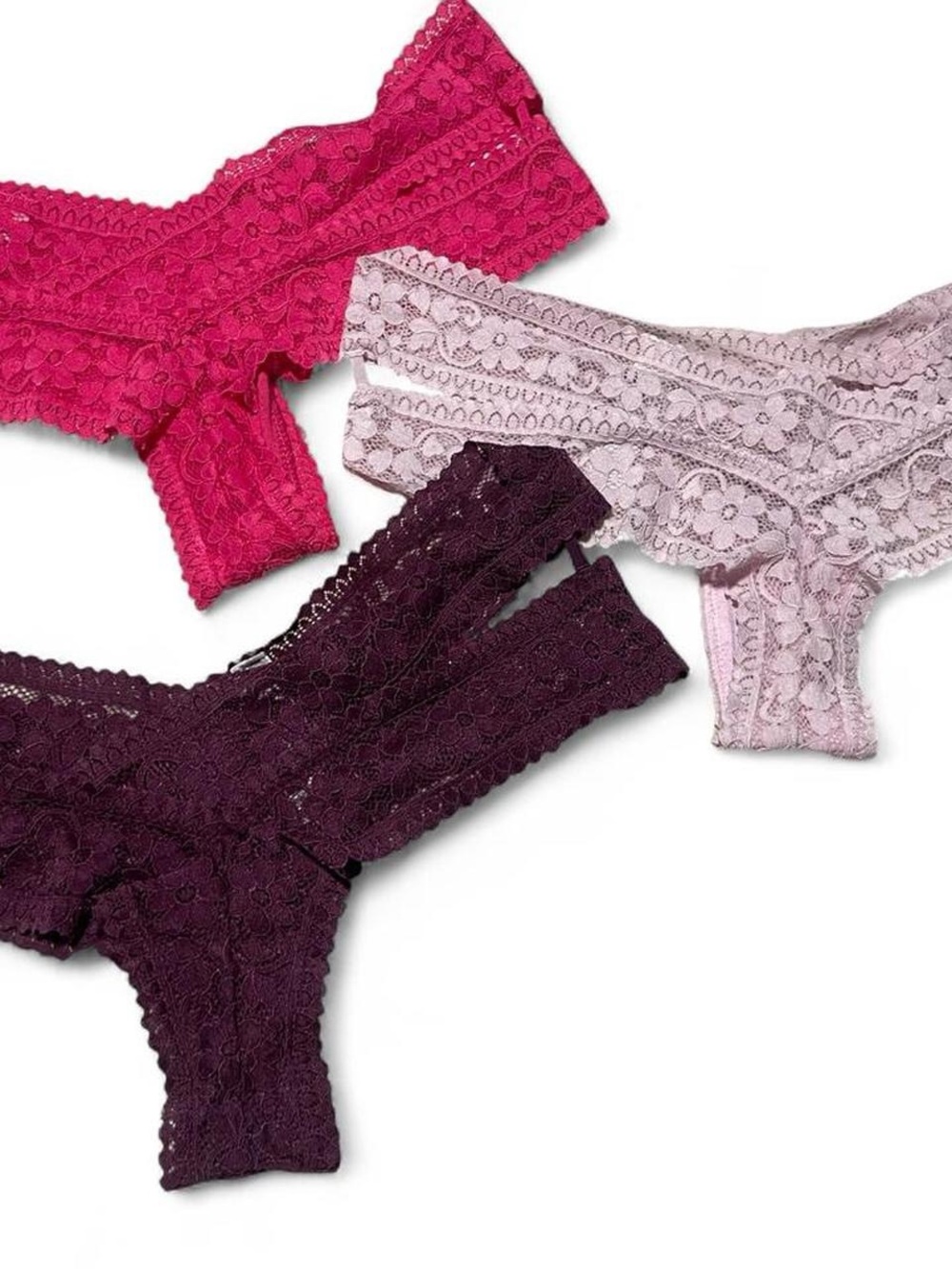Lace Thong Set in Fuchsia, Dusty Pink & Plum